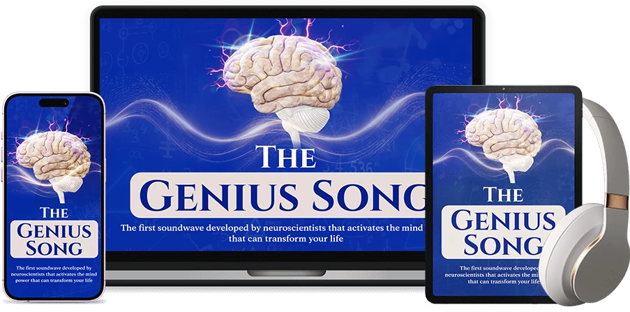 The Genius Song product mockup supplied by the seller, showing the cover on a phone, laptop and tablet